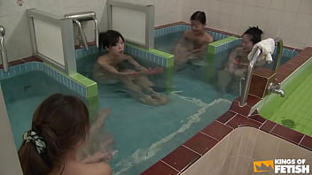 Japanese honeys take a bathroom and get finger-tickled by a perv dude